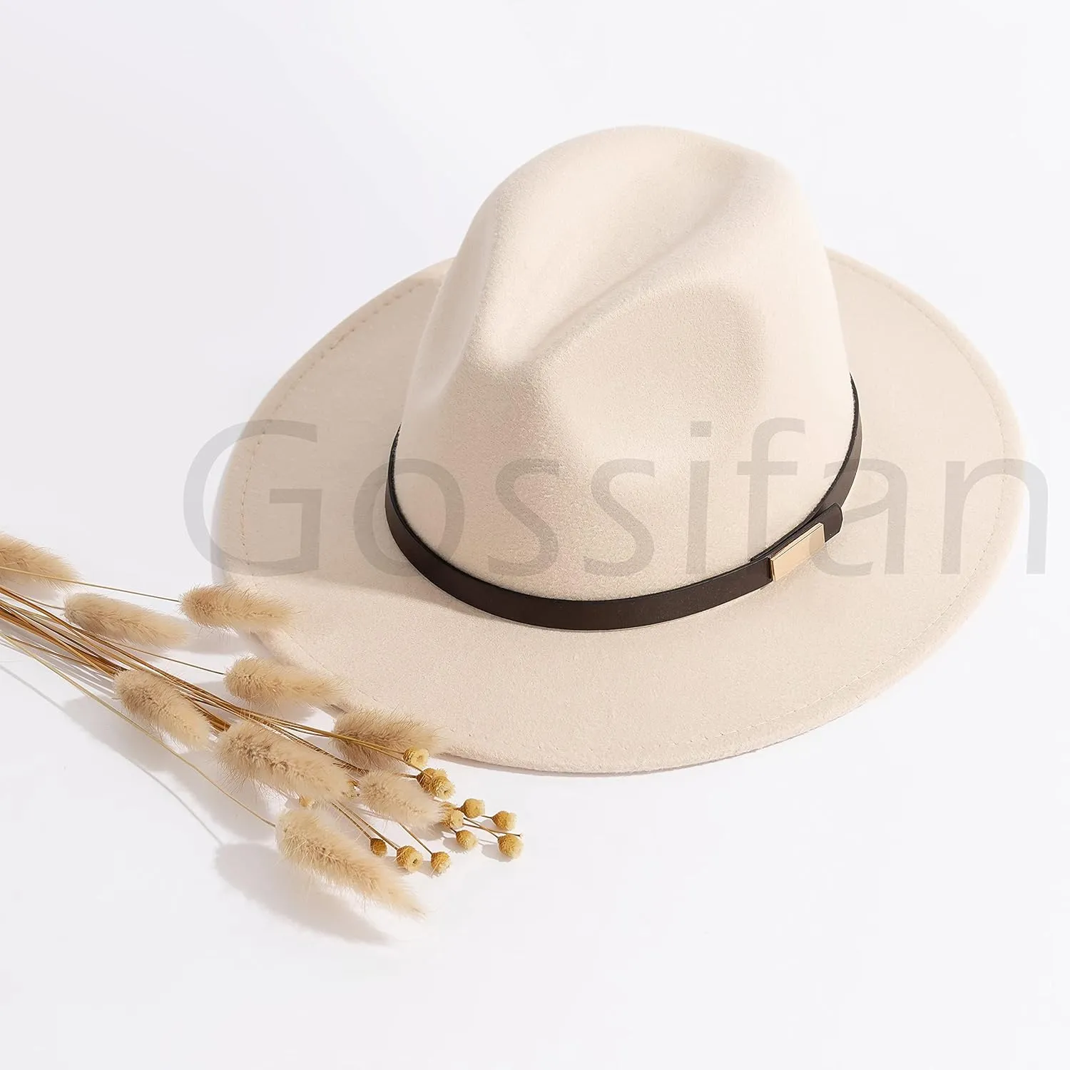Gossifan Fedora Hats for Men Wide Brim Panama Hat with Classic Belt