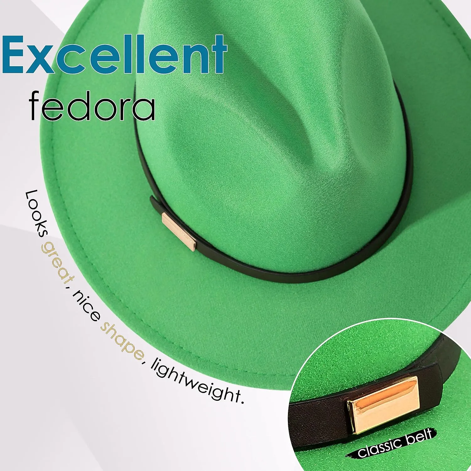 Gossifan Fedora Hats for Men Wide Brim Panama Hat with Classic Belt