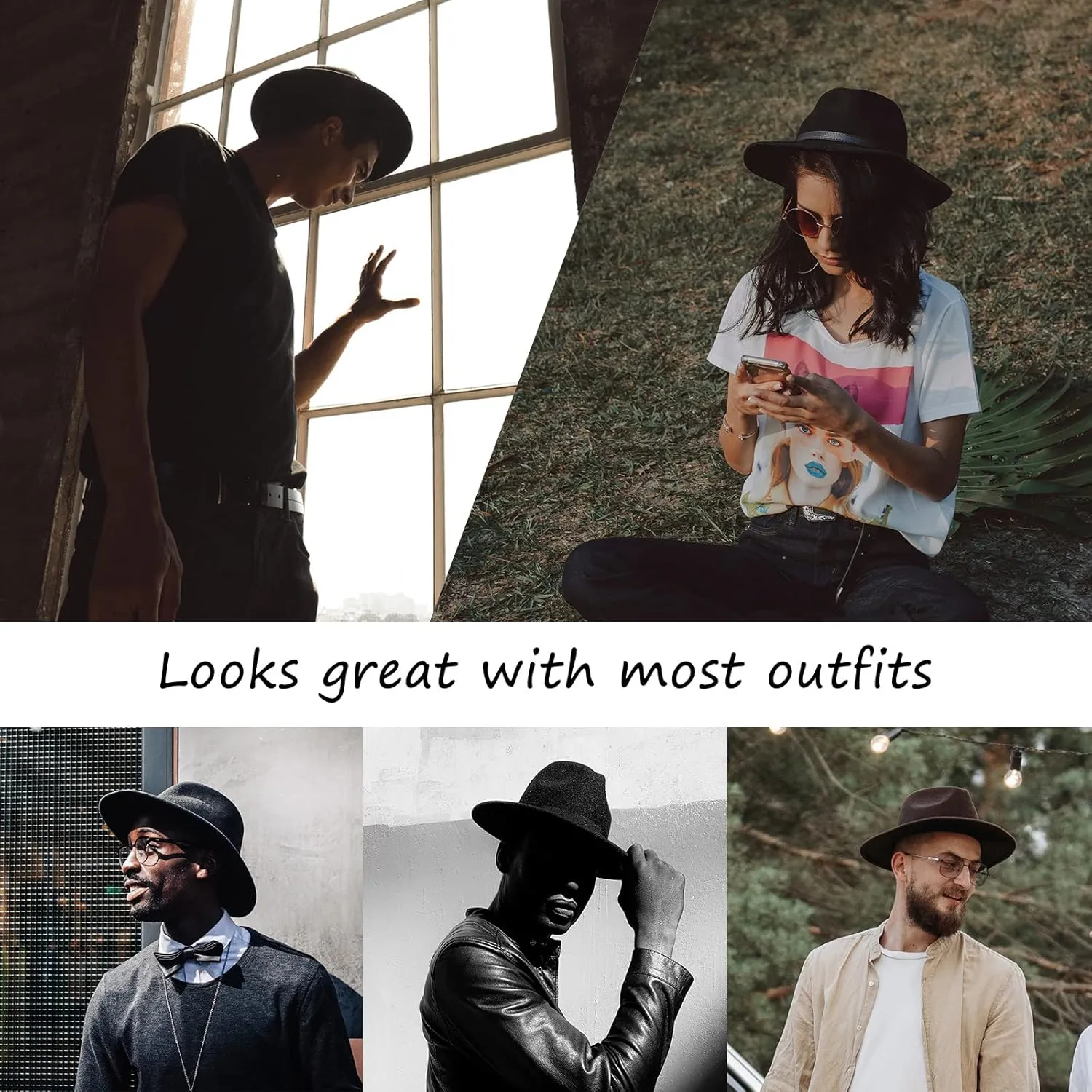 Gossifan Fedora Hats for Men Wide Brim Panama Hat with Classic Belt
