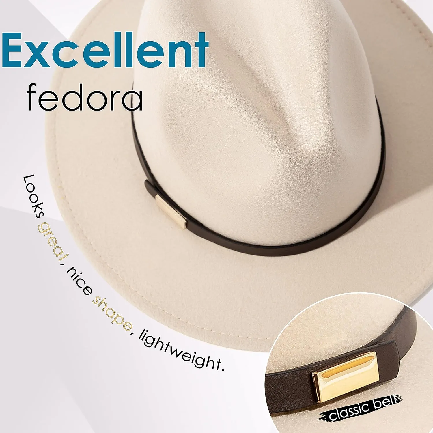 Gossifan Fedora Hats for Men Wide Brim Panama Hat with Classic Belt