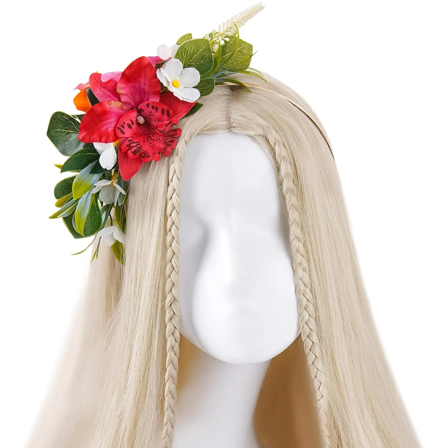 Hawaiian Flower Crown Headbands - Tropical Hawaii Orchid Floral Headpiec Hawaiian Floral Hair Accessories for Summer Beach Pool Hula Dance Party Decor Hawaii Leis Theme Celebrations Supplies