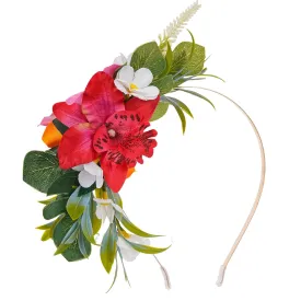 Hawaiian Flower Crown Headbands - Tropical Hawaii Orchid Floral Headpiec Hawaiian Floral Hair Accessories for Summer Beach Pool Hula Dance Party Decor Hawaii Leis Theme Celebrations Supplies