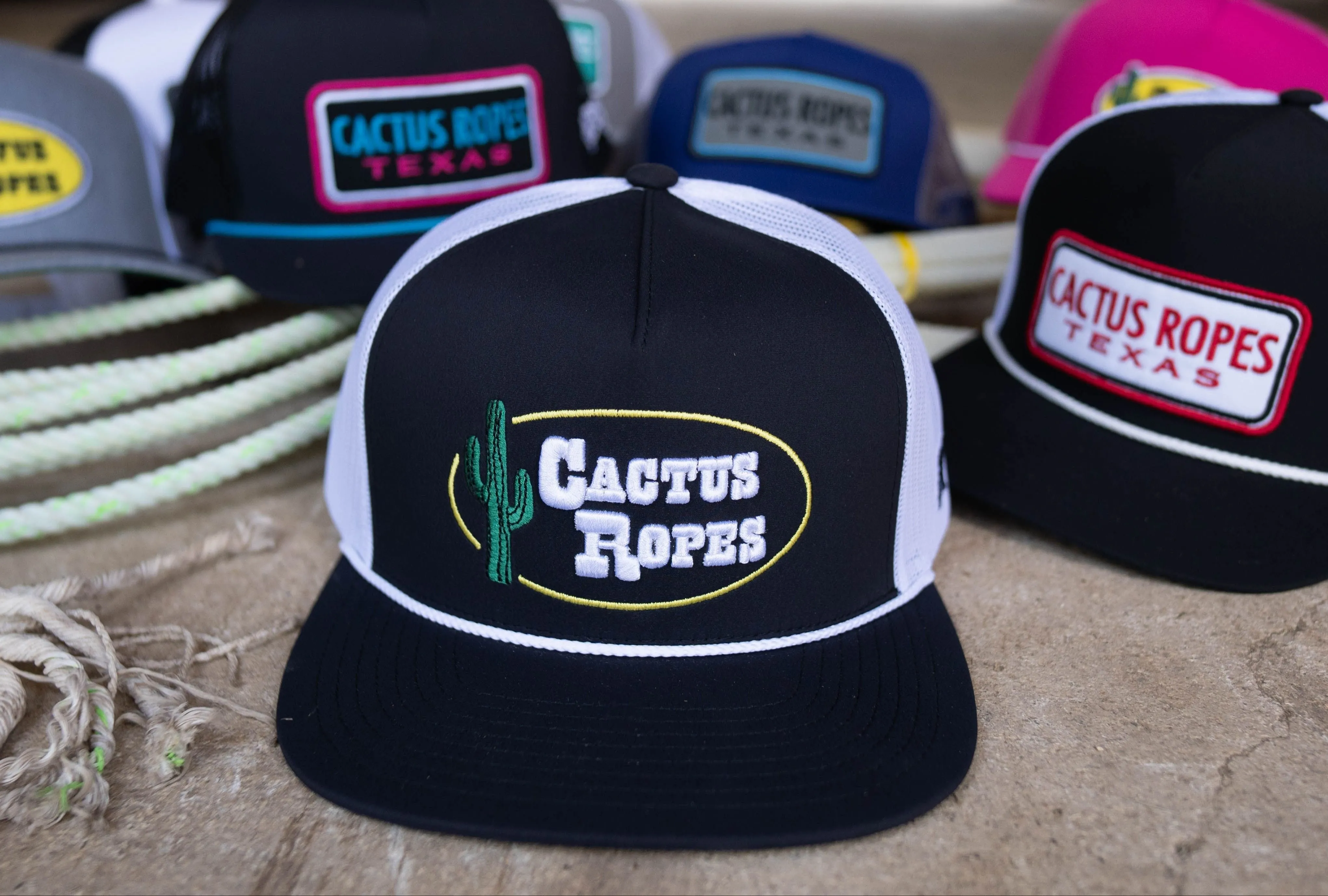 Hooey Cactus Ropes Black & White Trucker Snapback Hat CR106