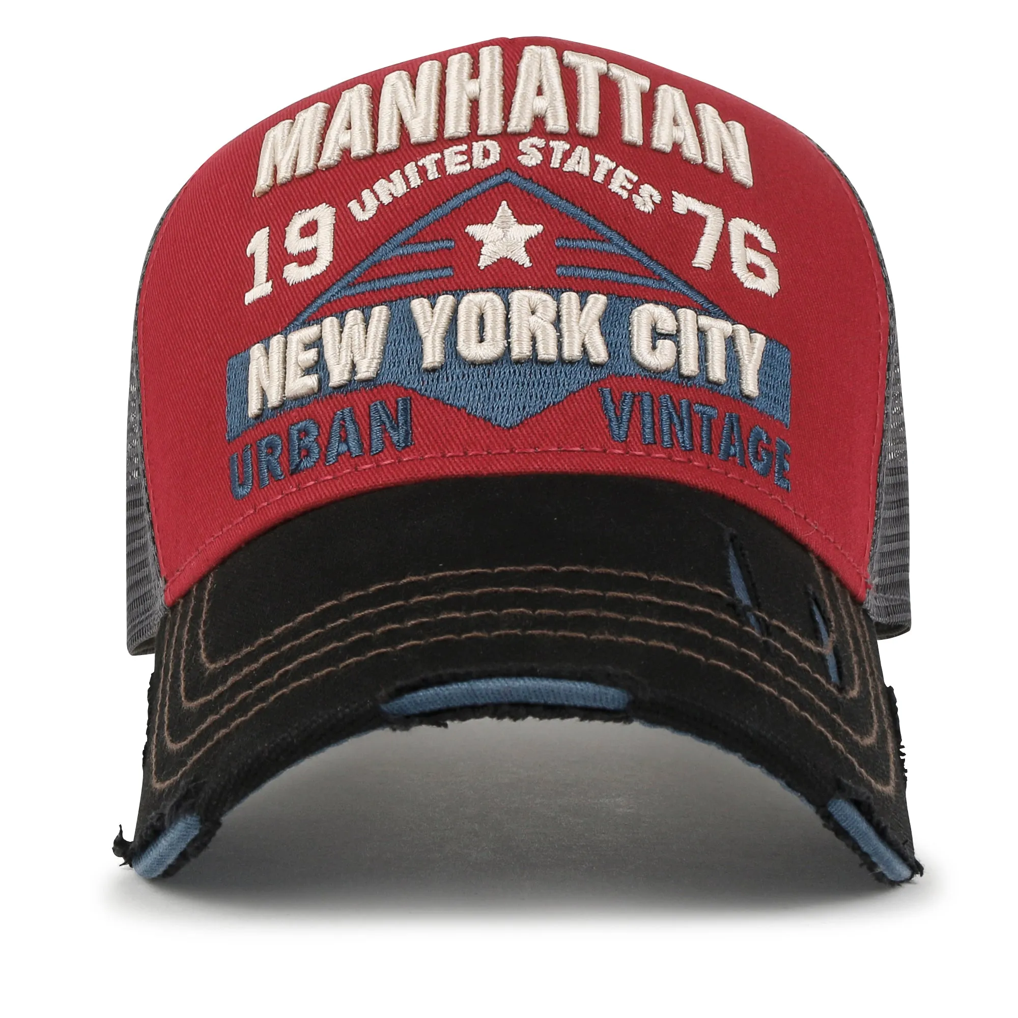 ililily PREMIUM Manhattan Wide Embroidery Trucker Hat Vintage Baseball Cap