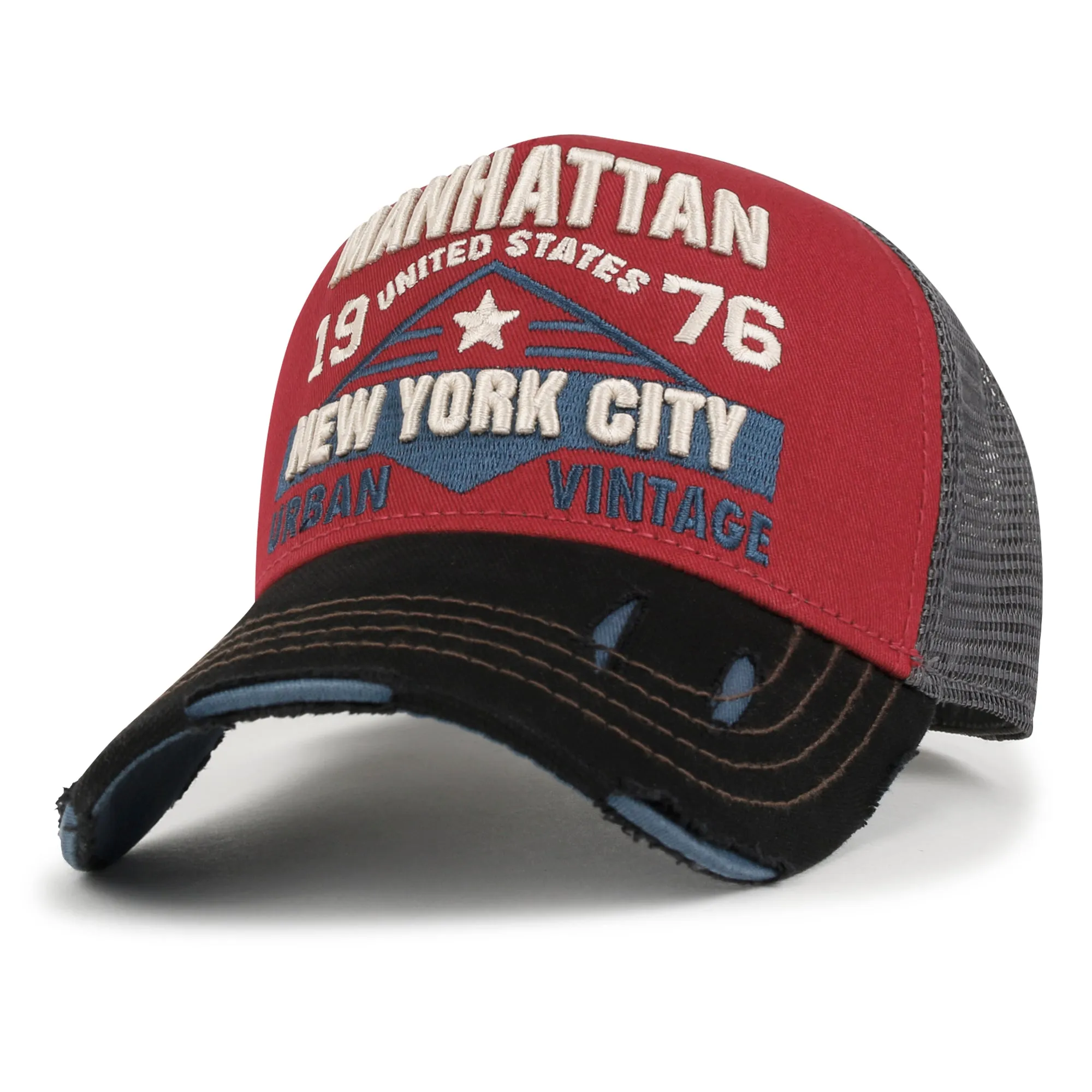 ililily PREMIUM Manhattan Wide Embroidery Trucker Hat Vintage Baseball Cap