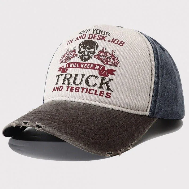 Men's Caps Peaked Hard Top Summer Trucker Cap – Stylish Letter Printing, Adjustable Cotton Cap for Sun Protection