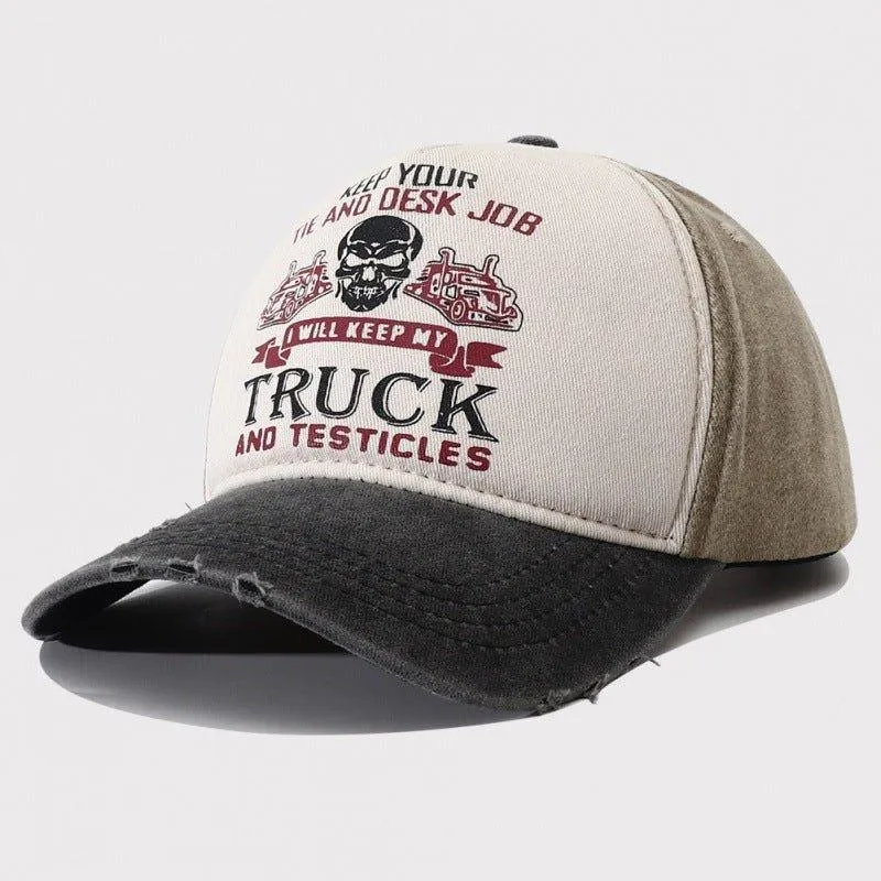 Men's Caps Peaked Hard Top Summer Trucker Cap – Stylish Letter Printing, Adjustable Cotton Cap for Sun Protection