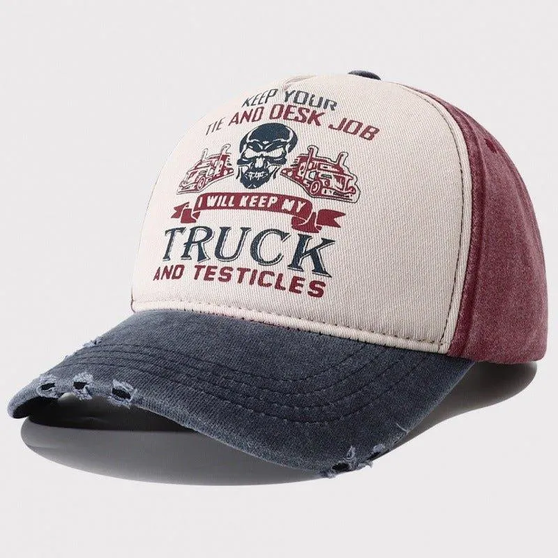 Men's Caps Peaked Hard Top Summer Trucker Cap – Stylish Letter Printing, Adjustable Cotton Cap for Sun Protection