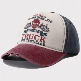 Men's Caps Peaked Hard Top Summer Trucker Cap – Stylish Letter Printing, Adjustable Cotton Cap for Sun Protection