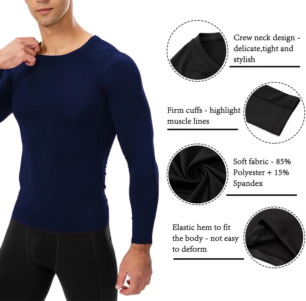 Men's Compression Long Sleeve Shirts, Cool Dry Sport Workout Underwear Shirt Athletic Baselayer Running Tops 1/2 Pack