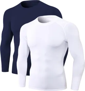 Men's Compression Long Sleeve Shirts, Cool Dry Sport Workout Underwear Shirt Athletic Baselayer Running Tops 1/2 Pack