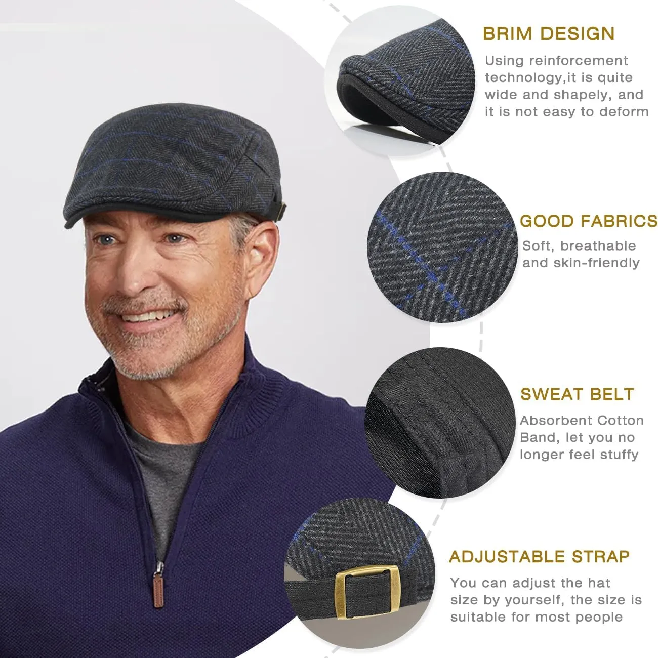 Men's Cotton Newsboy Hats Flat Ivy Gatsby Cap Irish Cabbie Ivy Driving Hunting Hat