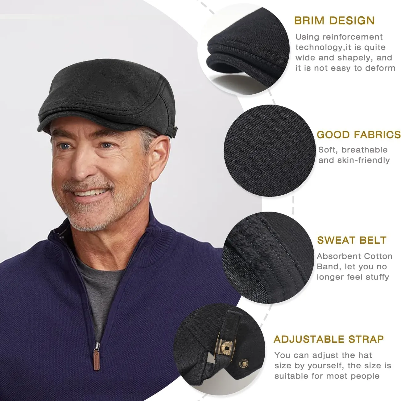 Men's Cotton Newsboy Hats Flat Ivy Gatsby Cap Irish Cabbie Ivy Driving Hunting Hat