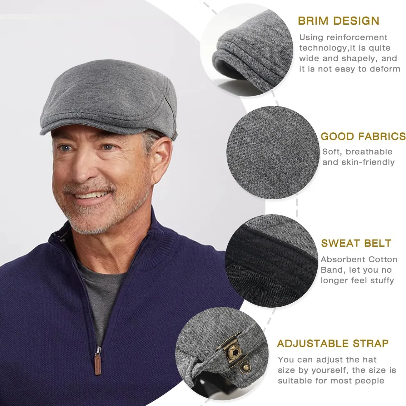 Men's Cotton Newsboy Hats Flat Ivy Gatsby Cap Irish Cabbie Ivy Driving Hunting Hat