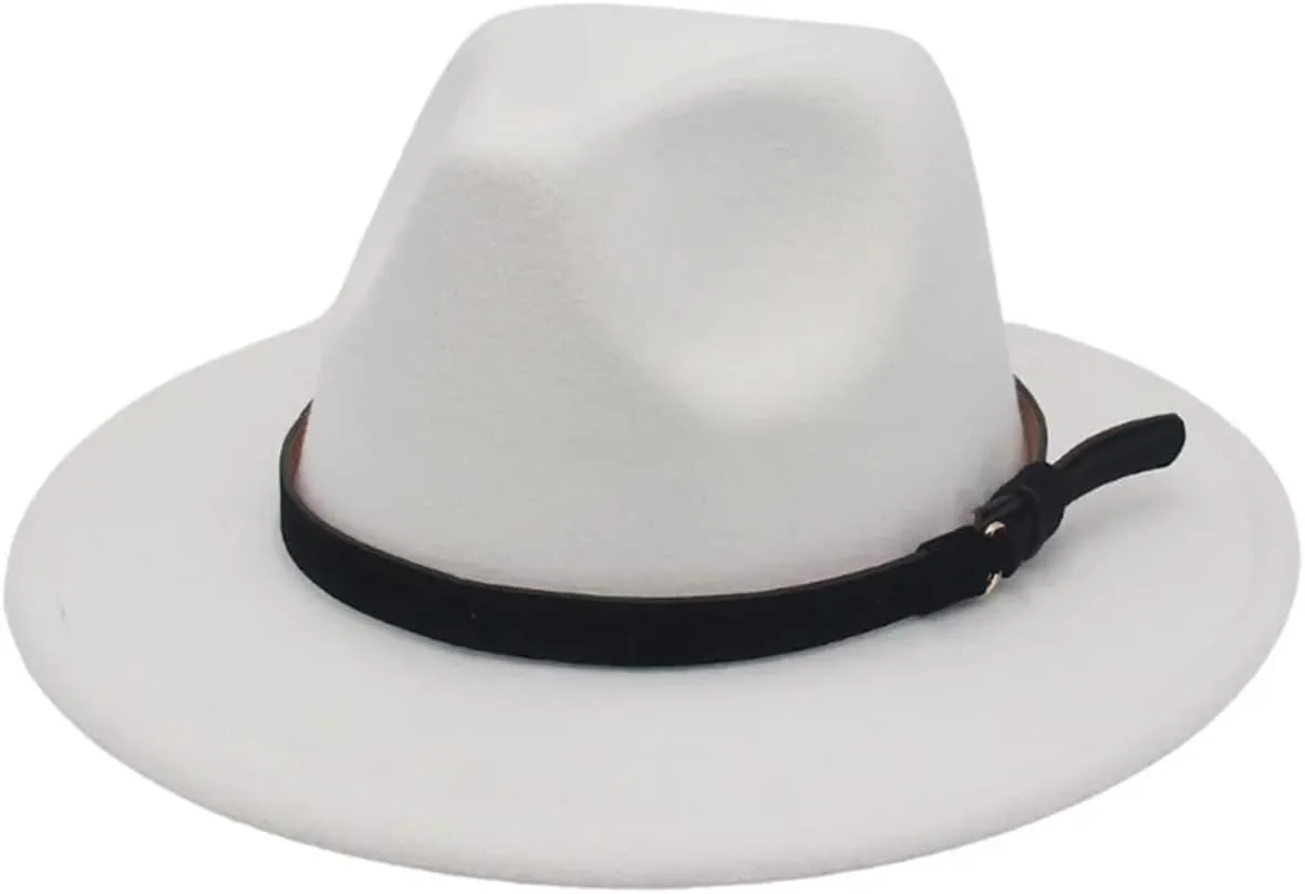 Men's Vintage Fedora Hats for Men Wide Brim Fedora Hat Classic Wedding Panama Jazz Cap with Belt