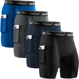 Niksa 2/4 Pack Compression Shorts Men with Pocket, Spandex Running Shorts Sport Athletic Workout Performance Underwear