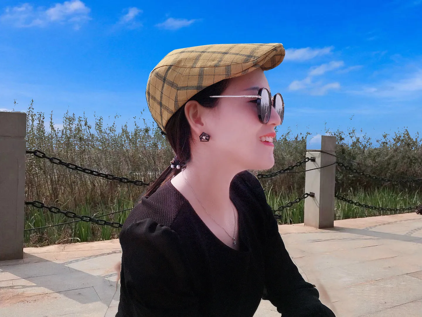 Peaked Cap Forward Cap Plaid Baseball Cap Visor Beret Sun Hat