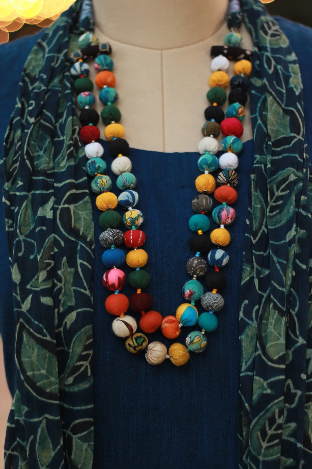 Rangat | Necklace Scarf | Mul Ajrakh | Sea Green Leaves