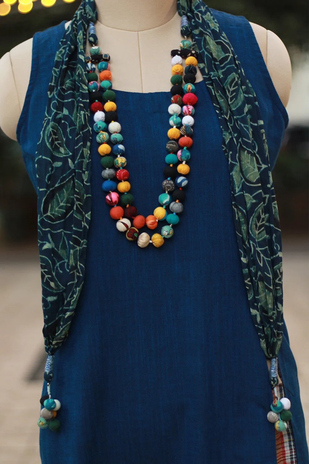 Rangat | Necklace Scarf | Mul Ajrakh | Sea Green Leaves