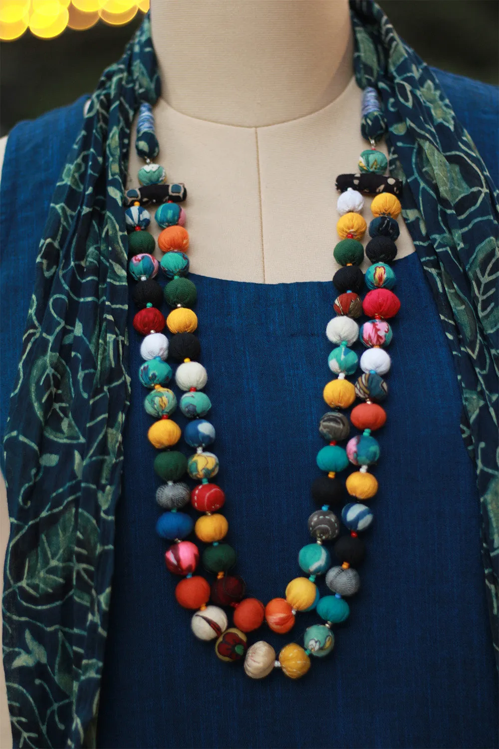 Rangat | Necklace Scarf | Mul Ajrakh | Sea Green Leaves