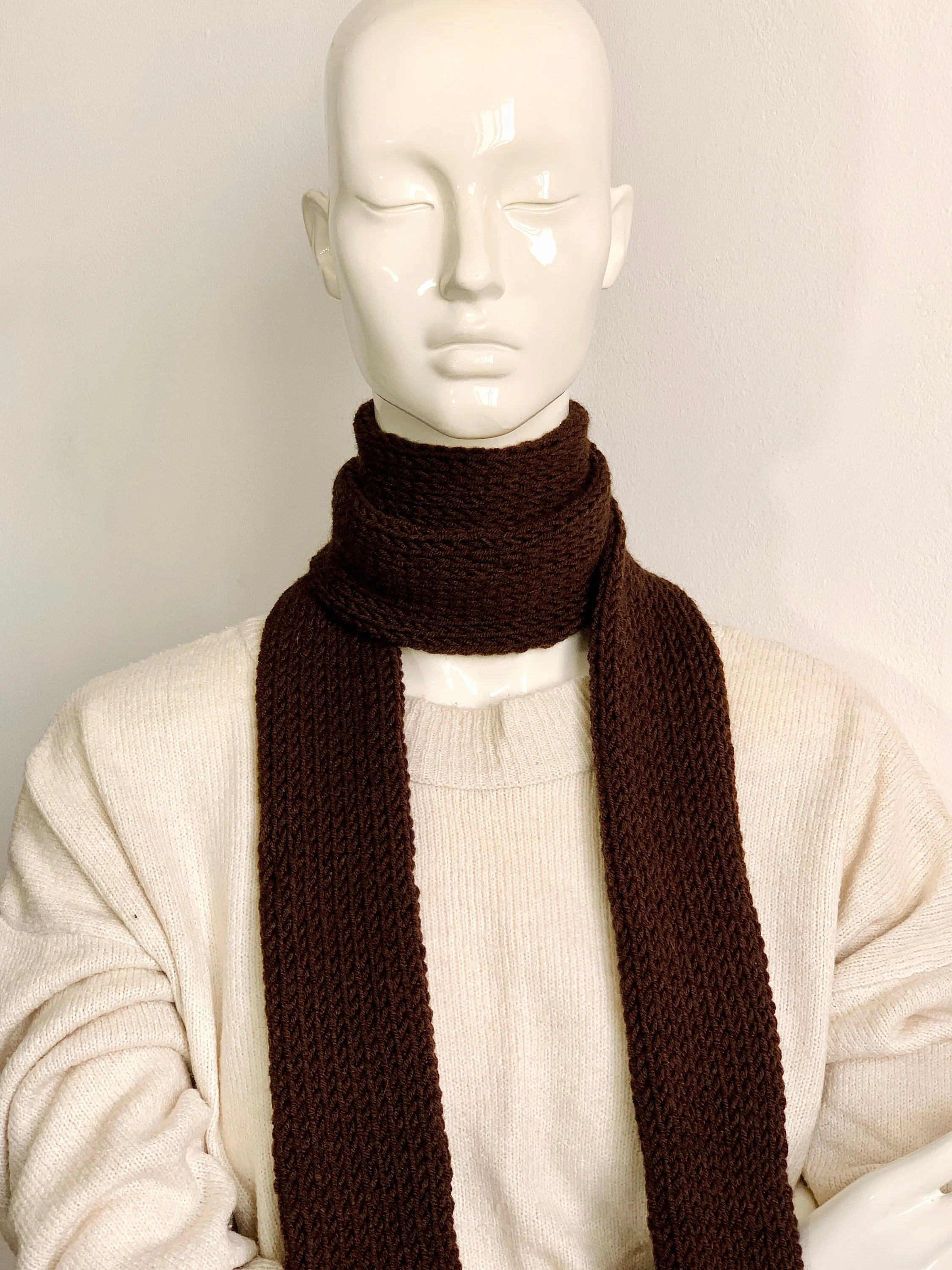 Skinny Scarf, Cocoa Brown Skinny Knit Scarf, Handmade Knitted Long Scarf Tie, Choco Brown Double Layer Tube Thin Scarf, Glamorous & Elegant