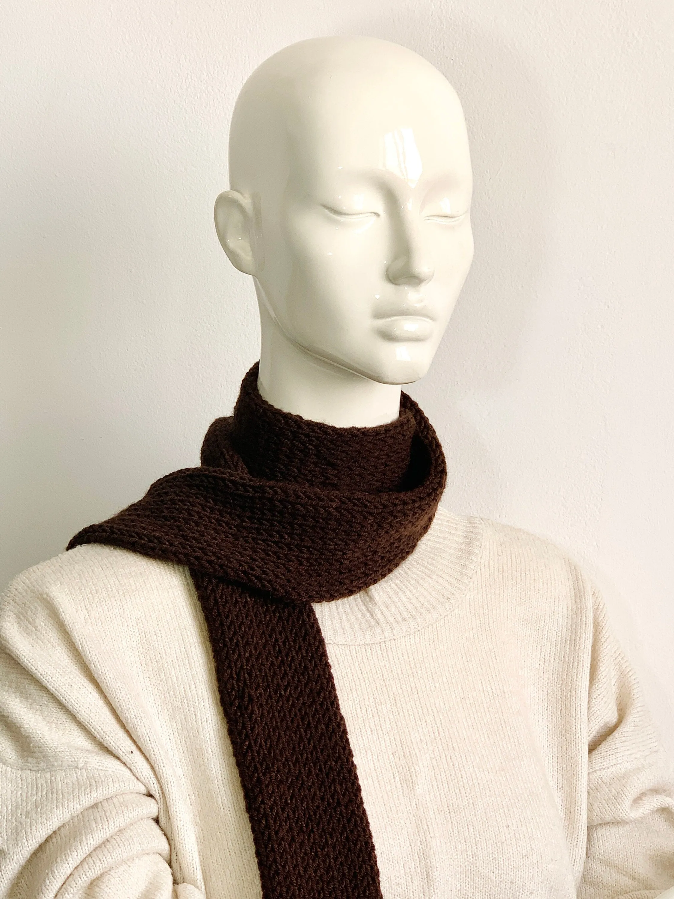 Skinny Scarf, Cocoa Brown Skinny Knit Scarf, Handmade Knitted Long Scarf Tie, Choco Brown Double Layer Tube Thin Scarf, Glamorous & Elegant