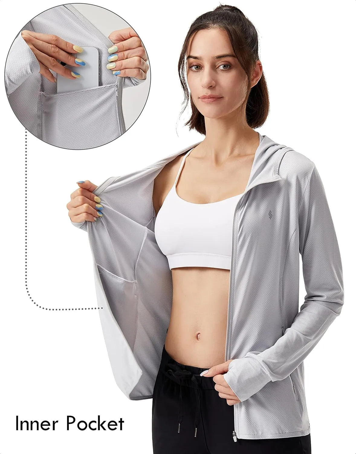 Soothfeel Women's UPF 50  Sun Protection Hoodie Jacket Lightweight Long Sleeve Sun Shirt for Women with Pocket Hiking Outdoor