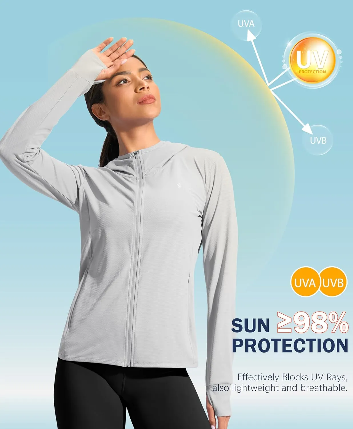 Soothfeel Women's UPF 50  Sun Protection Hoodie Jacket Lightweight Long Sleeve Sun Shirt for Women with Pocket Hiking Outdoor