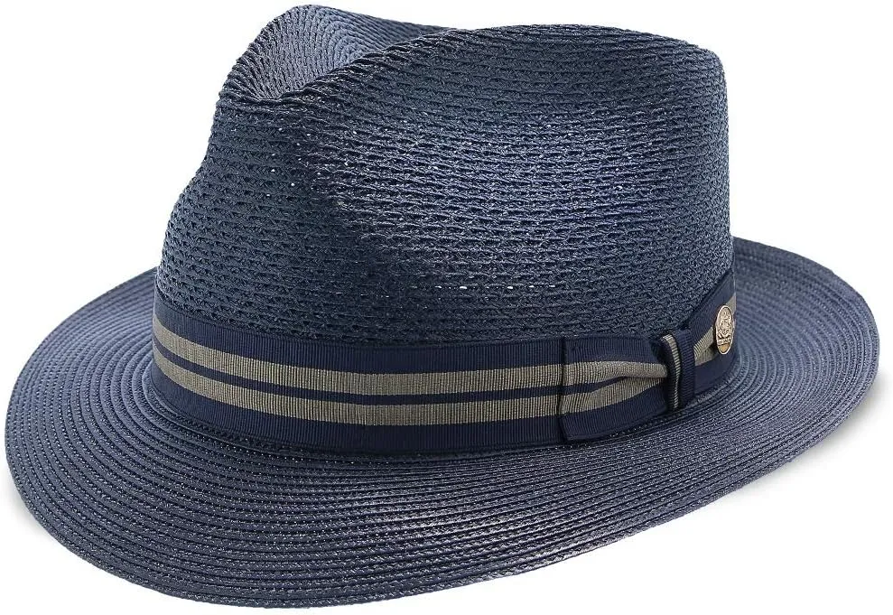 Stetson Nantucket Milan Straw Fedora Hat Navy