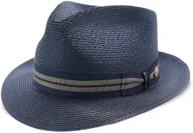 Stetson Nantucket Milan Straw Fedora Hat Navy