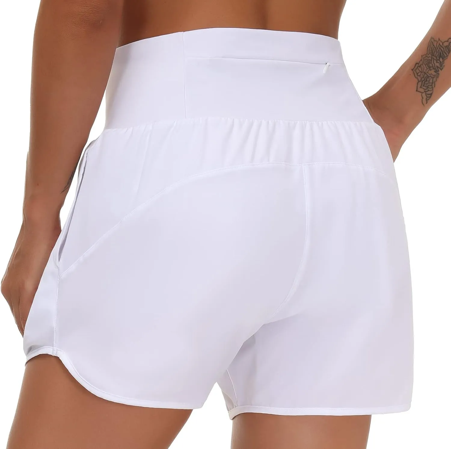 THE GYM PEOPLE Womens High Waist Running Shorts with Liner Athletic Hiking Workout Shorts Zip Pockets