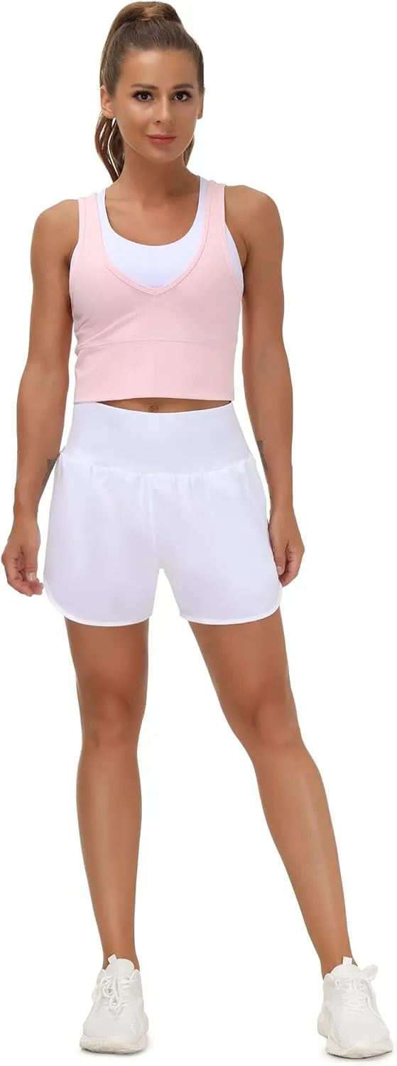 THE GYM PEOPLE Womens High Waist Running Shorts with Liner Athletic Hiking Workout Shorts Zip Pockets