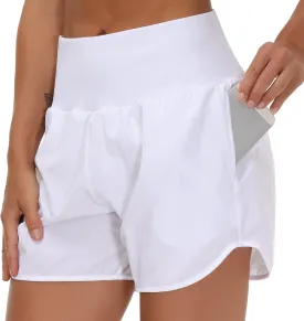 THE GYM PEOPLE Womens High Waist Running Shorts with Liner Athletic Hiking Workout Shorts Zip Pockets