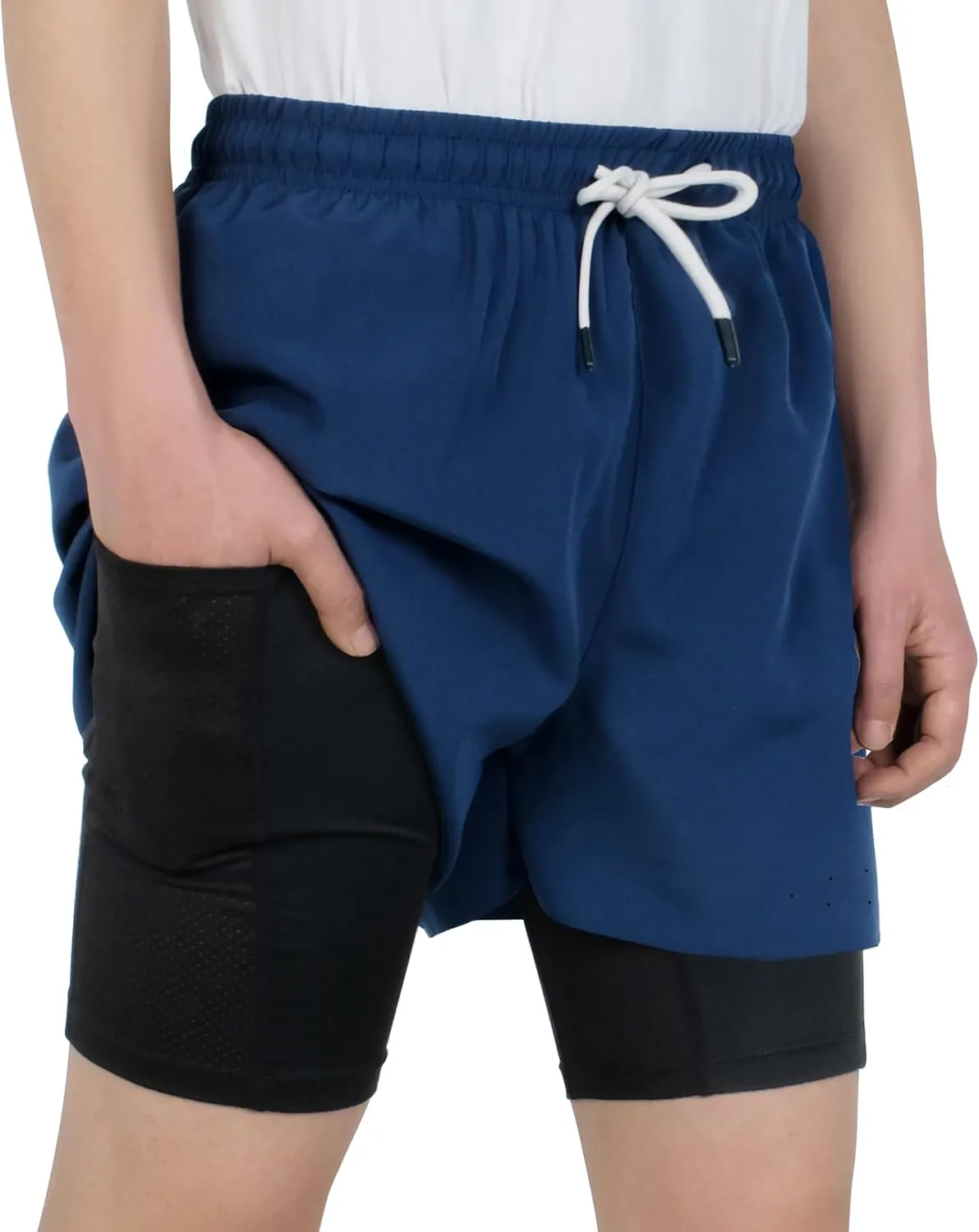 TLAENSON Boys Running Shorts with Liner Kids 2 in 1 Quick Dry Workout Athletic Shorts with Pockets