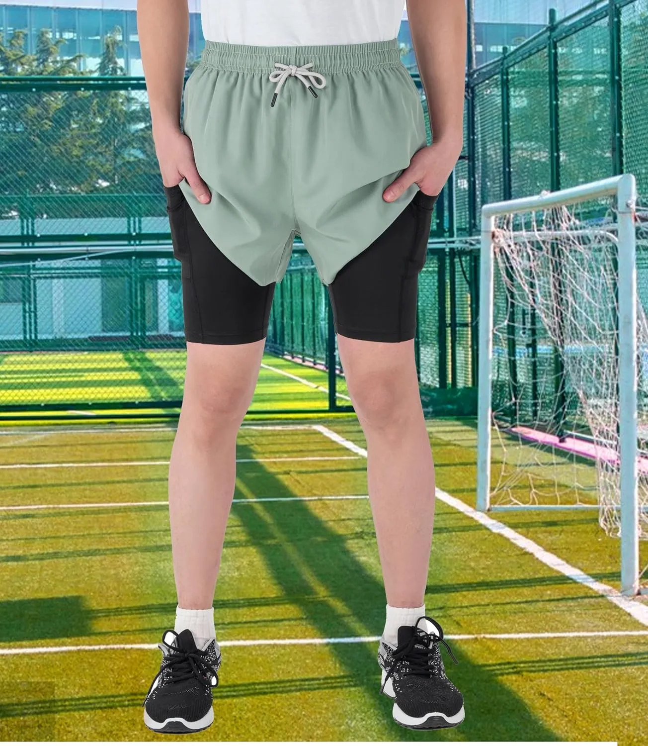 TLAENSON Boys Running Shorts with Liner Kids 2 in 1 Quick Dry Workout Athletic Shorts with Pockets
