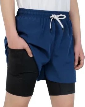 TLAENSON Boys Running Shorts with Liner Kids 2 in 1 Quick Dry Workout Athletic Shorts with Pockets