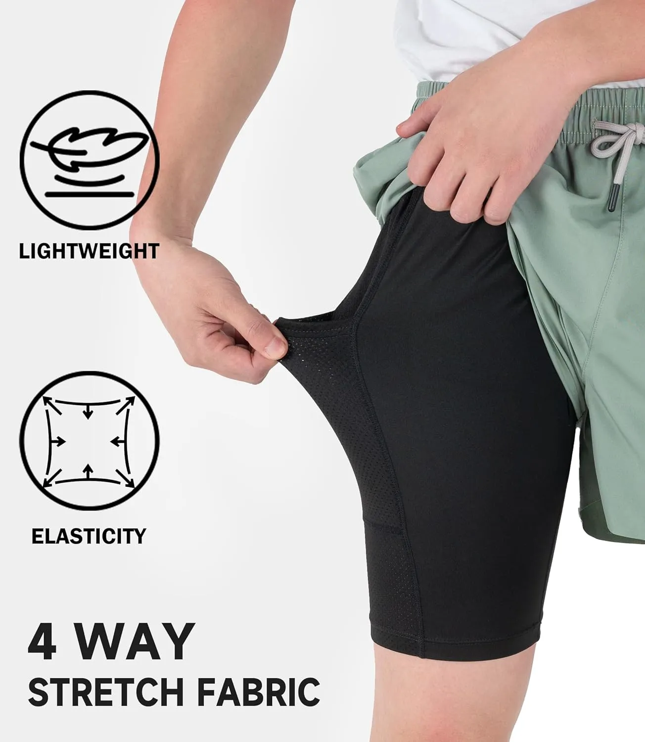 TLAENSON Boys Running Shorts with Liner Kids 2 in 1 Quick Dry Workout Athletic Shorts with Pockets