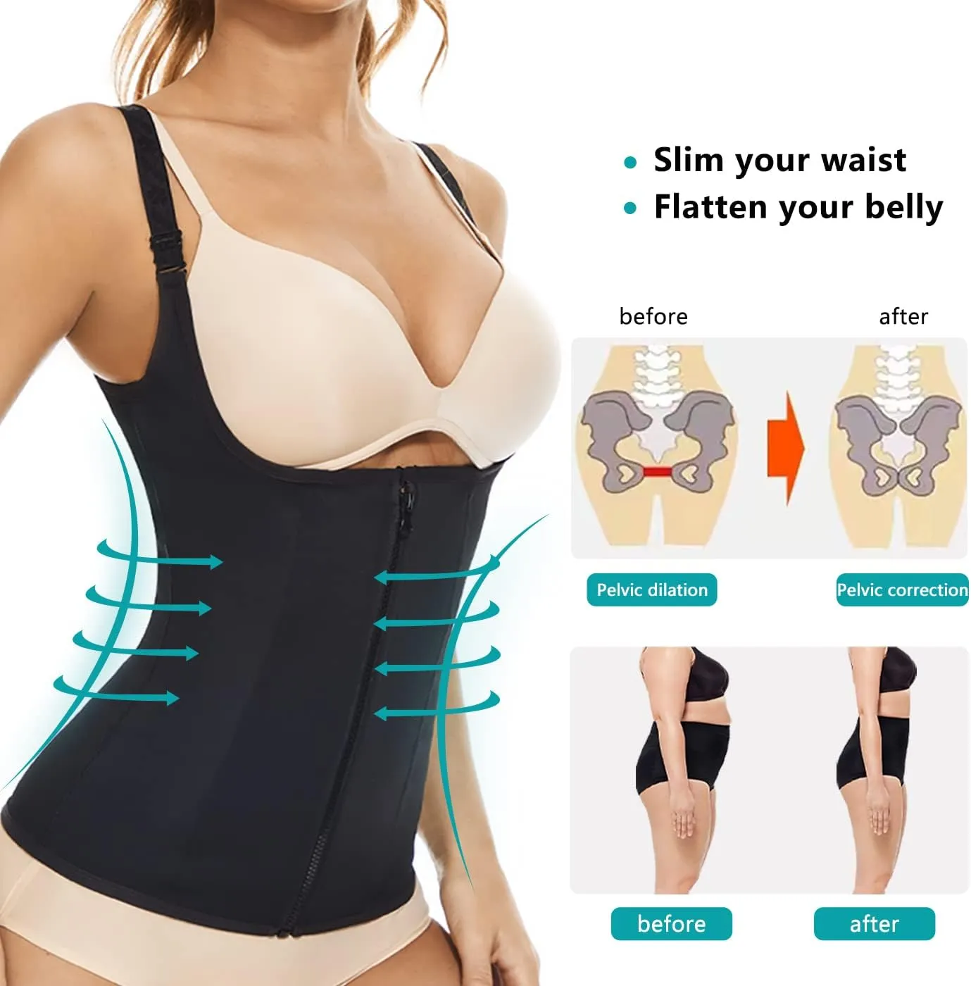 tummy control shapewear, waist cincher corset, work as waist trainer for women and woman tank top