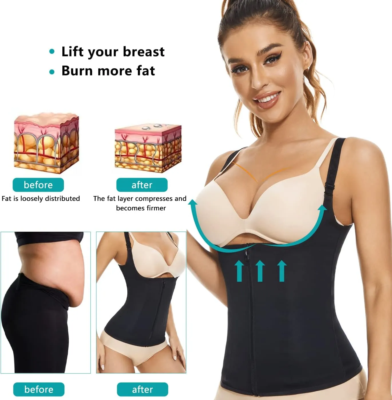 tummy control shapewear, waist cincher corset, work as waist trainer for women and woman tank top