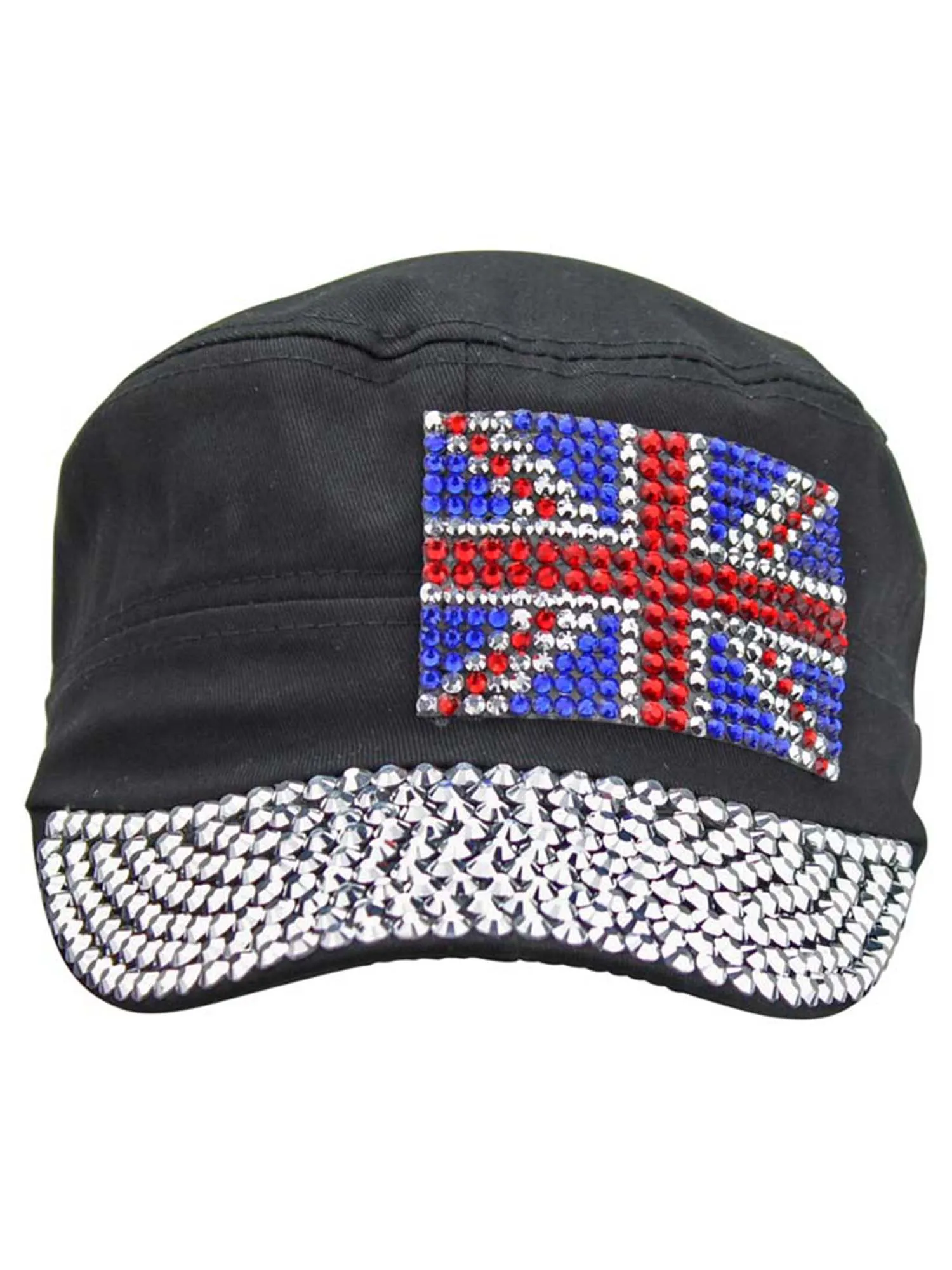 UK Shiny Rhinestone Studded Cadet Cap Hat