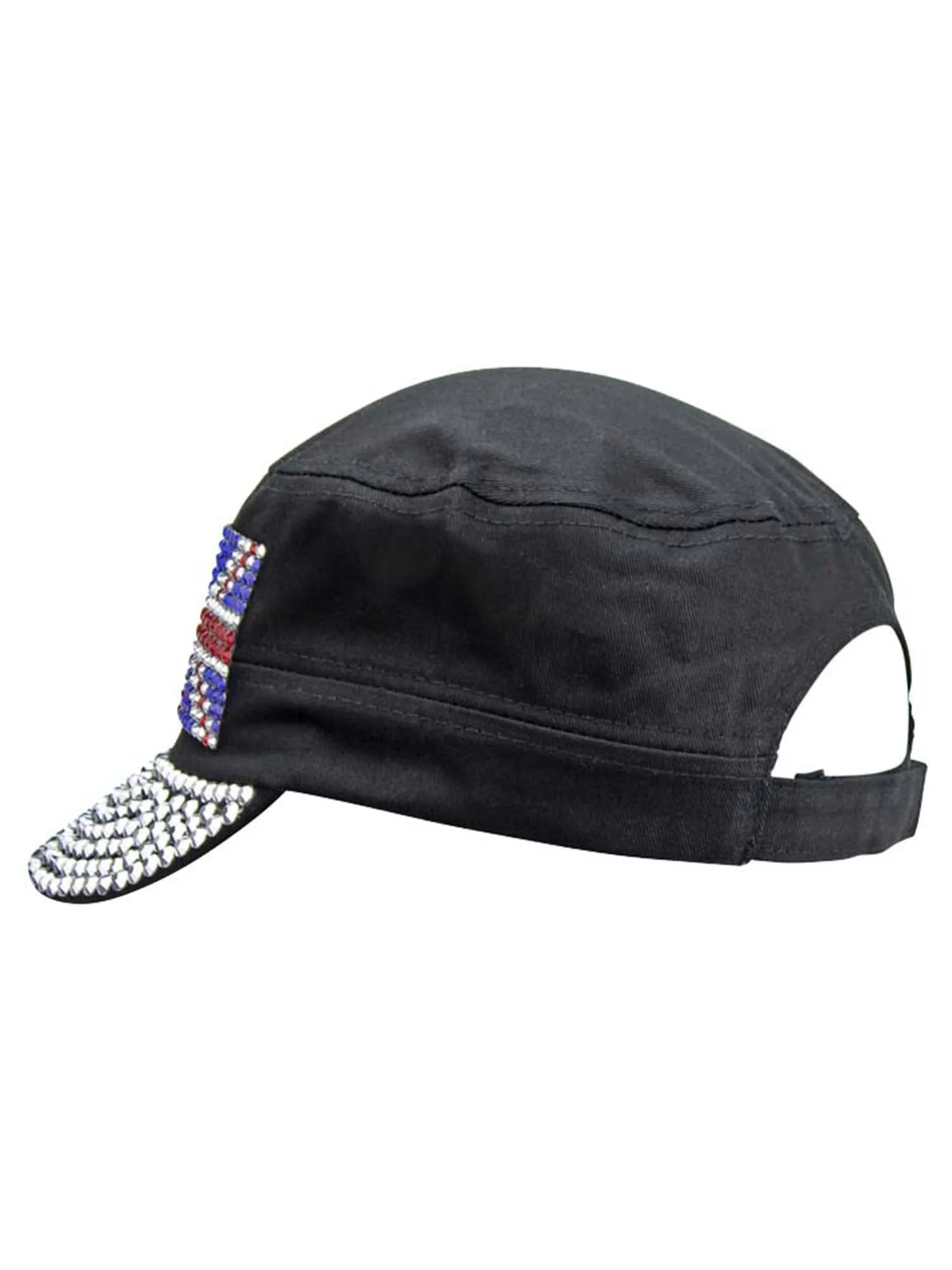 UK Shiny Rhinestone Studded Cadet Cap Hat