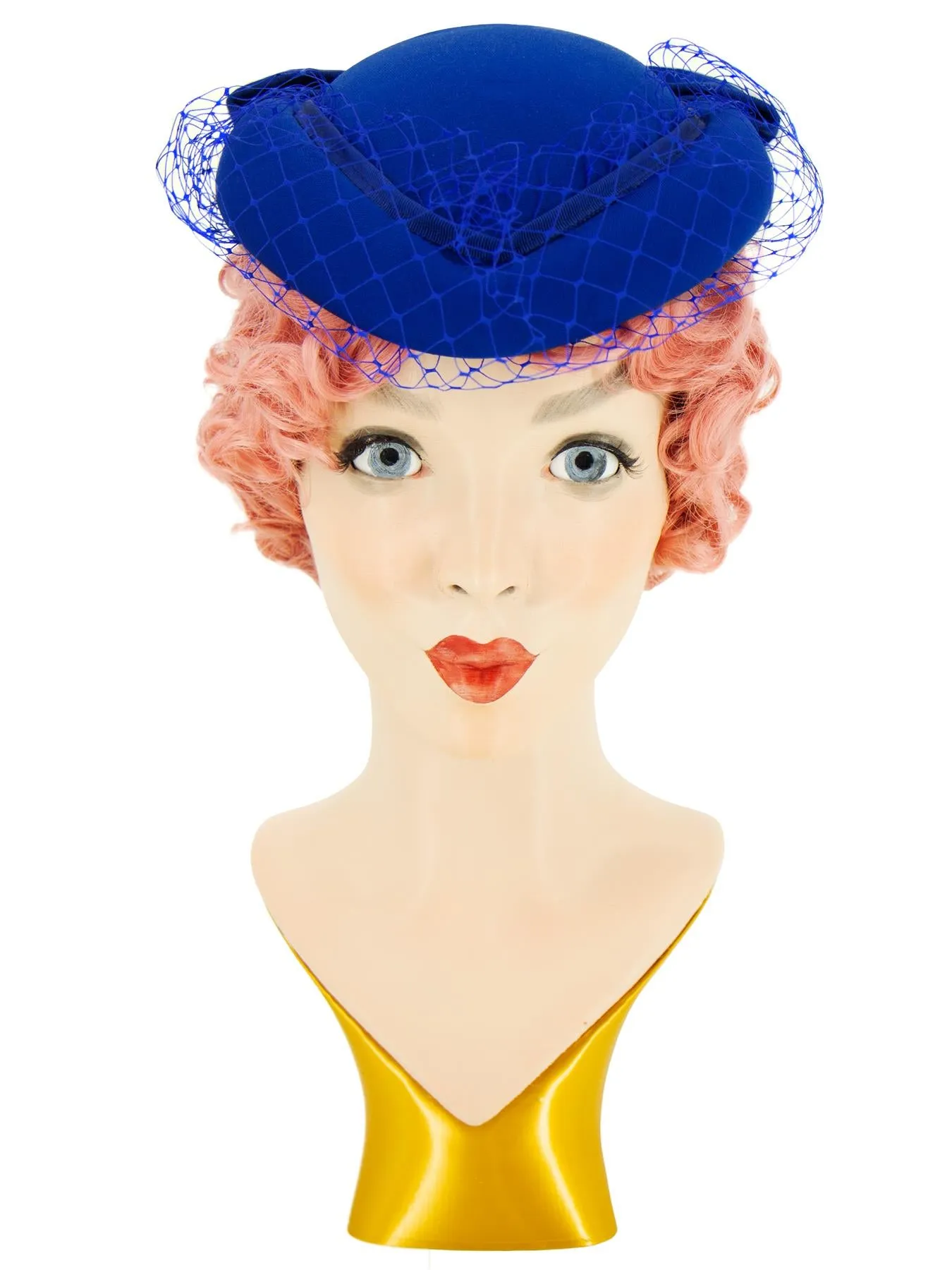Vintage 1980s Royal Blue Large Bow Net Trim Hat