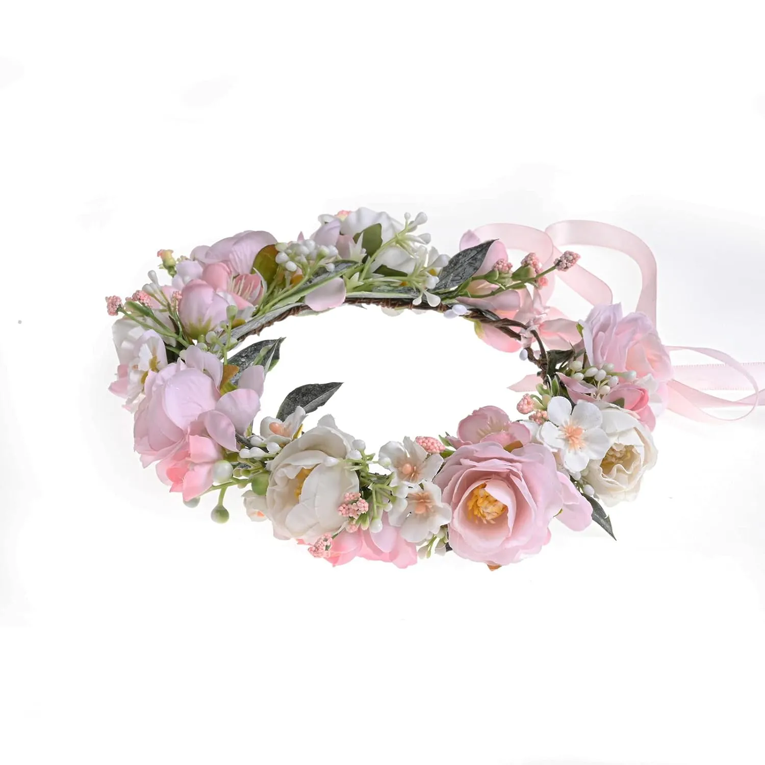 Vividsun Flower Crown Floral Wreath Headband Floral Crown Wedding Festivals Photo Props Headpiece (rose pink/white peony)