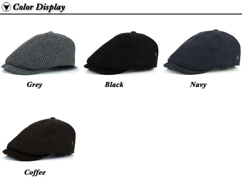 Winter Cotton Peaked Beret Cap For Men - Grey,Black,Navy,Coffee