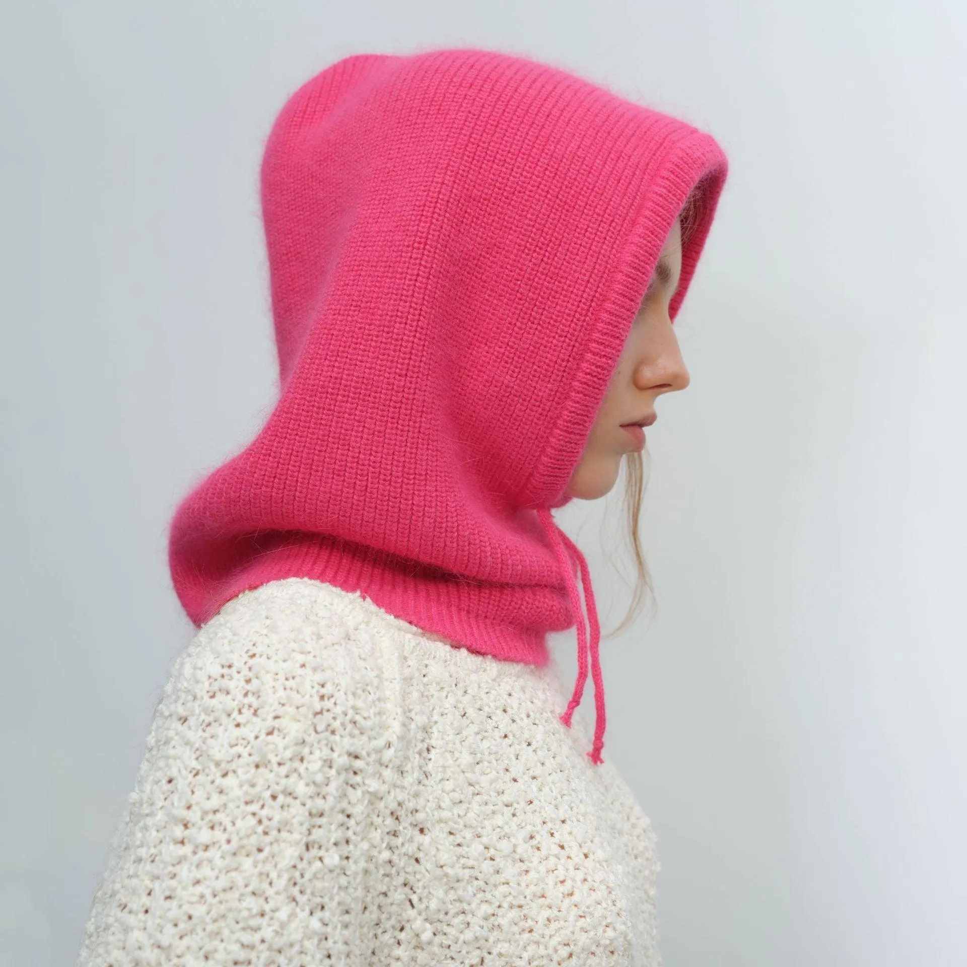 Women's Autumn Warm Scarf-Neck Woolen Knitted Hat - Dome Style Rabbit Fur