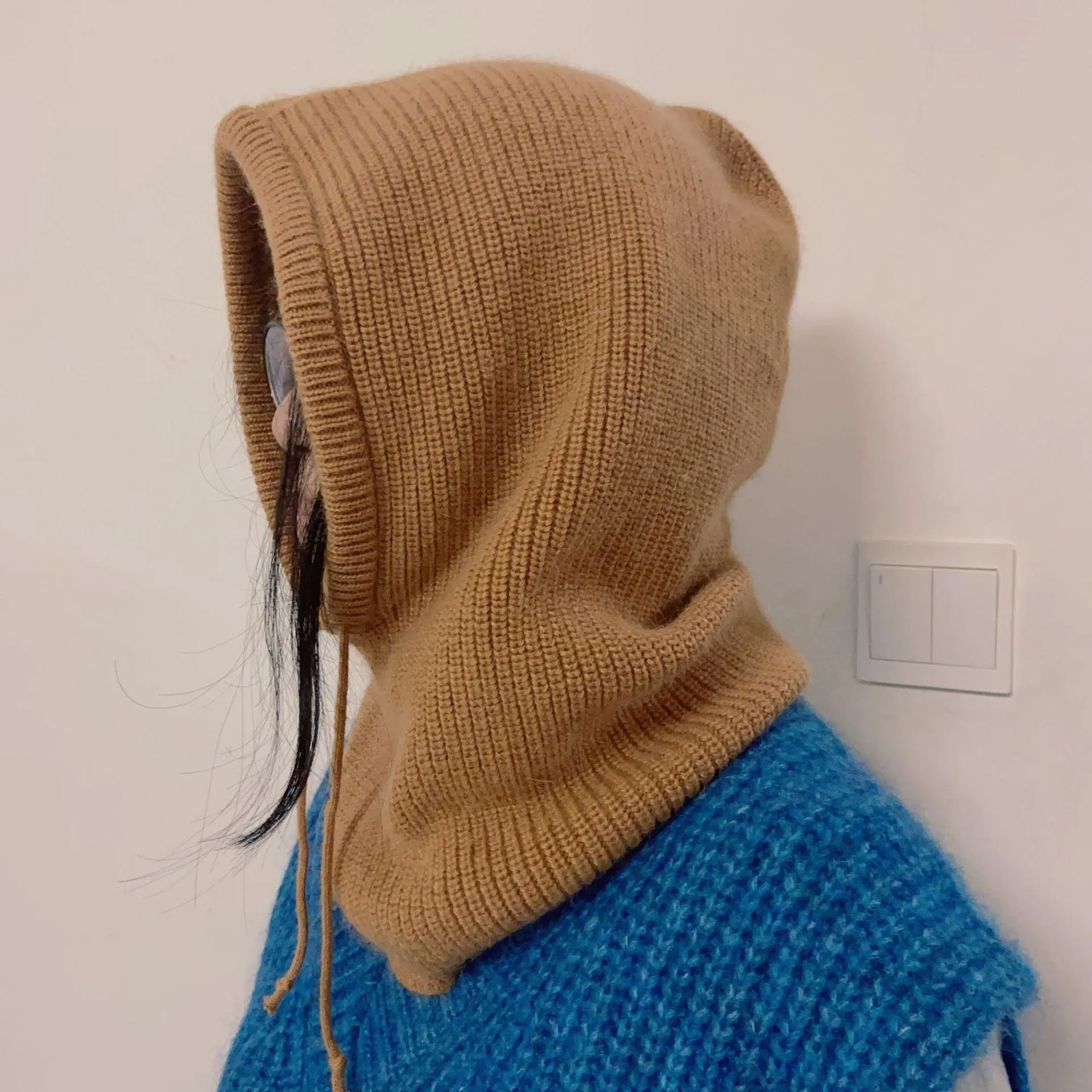 Women's Autumn Warm Scarf-Neck Woolen Knitted Hat - Dome Style Rabbit Fur