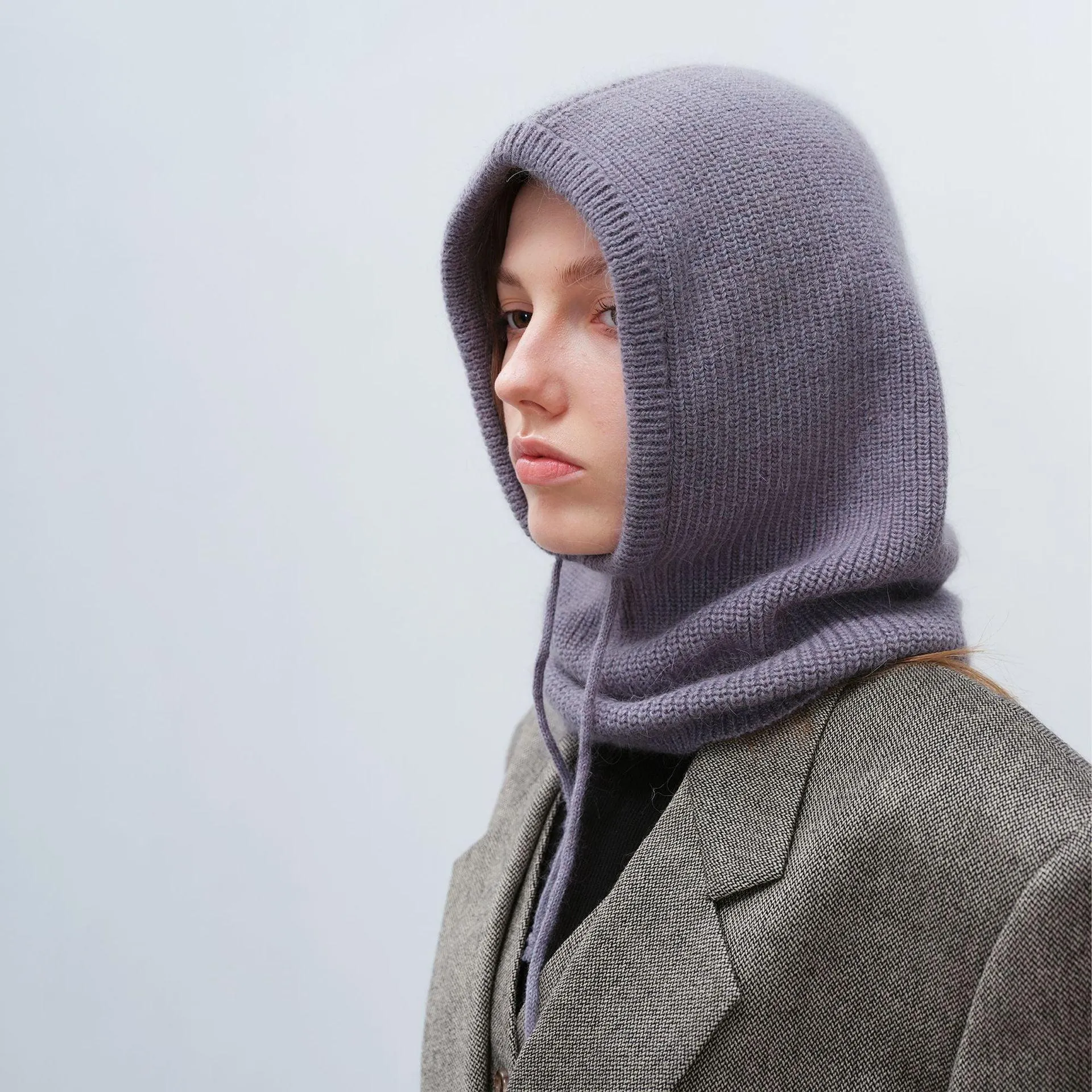 Women's Autumn Warm Scarf-Neck Woolen Knitted Hat - Dome Style Rabbit Fur