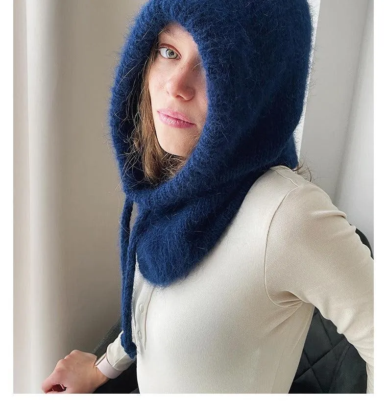 Women's Autumn Warm Scarf-Neck Woolen Knitted Hat - Dome Style Rabbit Fur