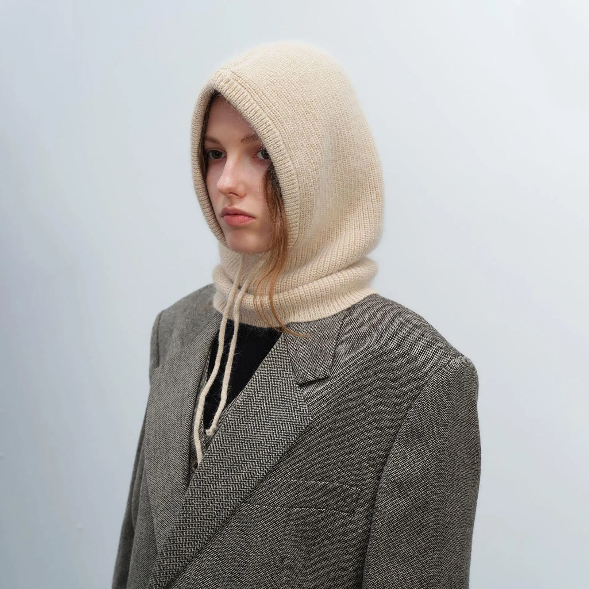 Women's Autumn Warm Scarf-Neck Woolen Knitted Hat - Dome Style Rabbit Fur