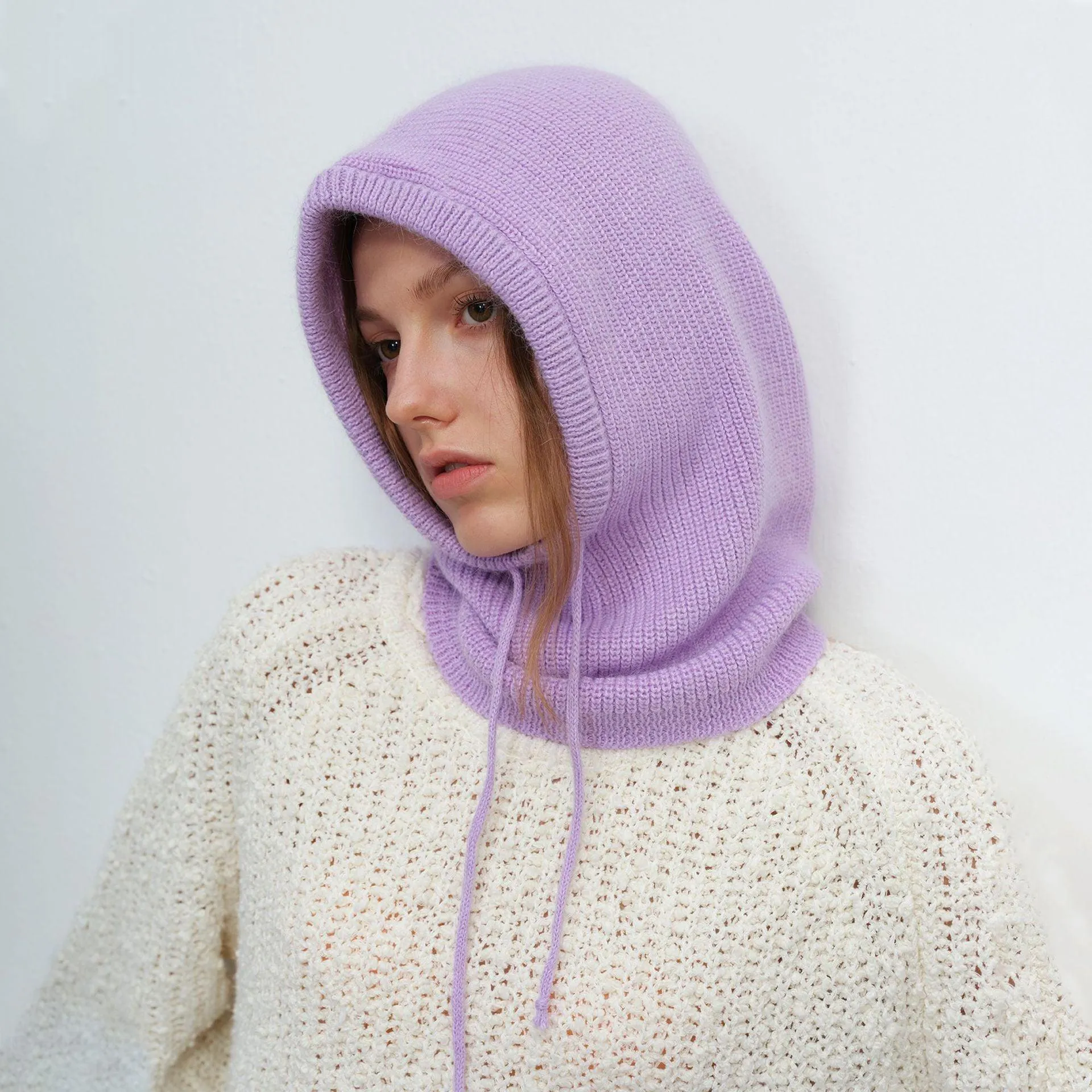 Women's Autumn Warm Scarf-Neck Woolen Knitted Hat - Dome Style Rabbit Fur